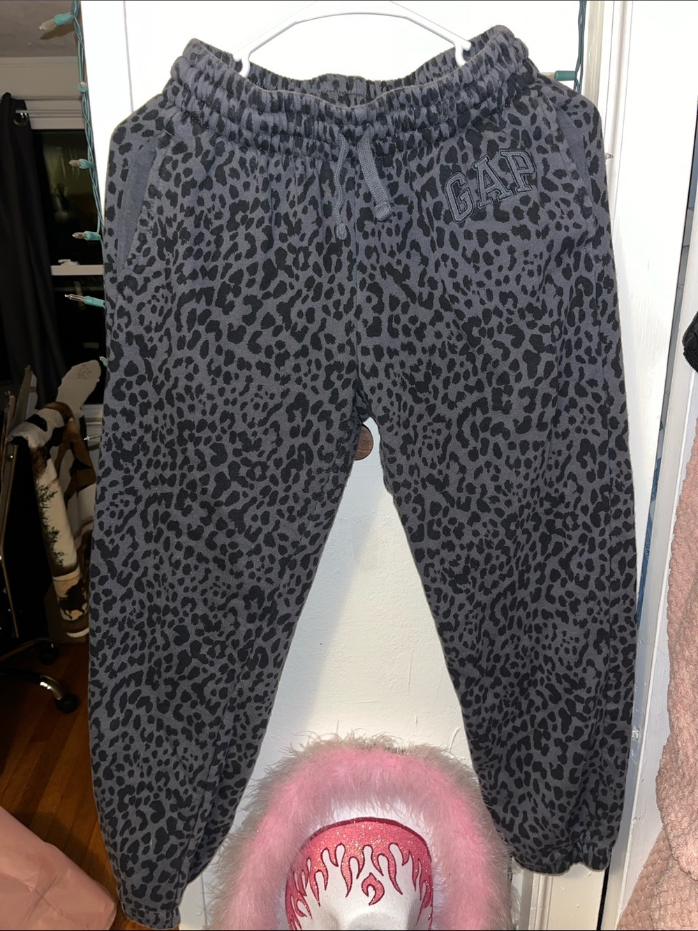 GAP Black and Gray Leopard Print Jogger Sweatpants